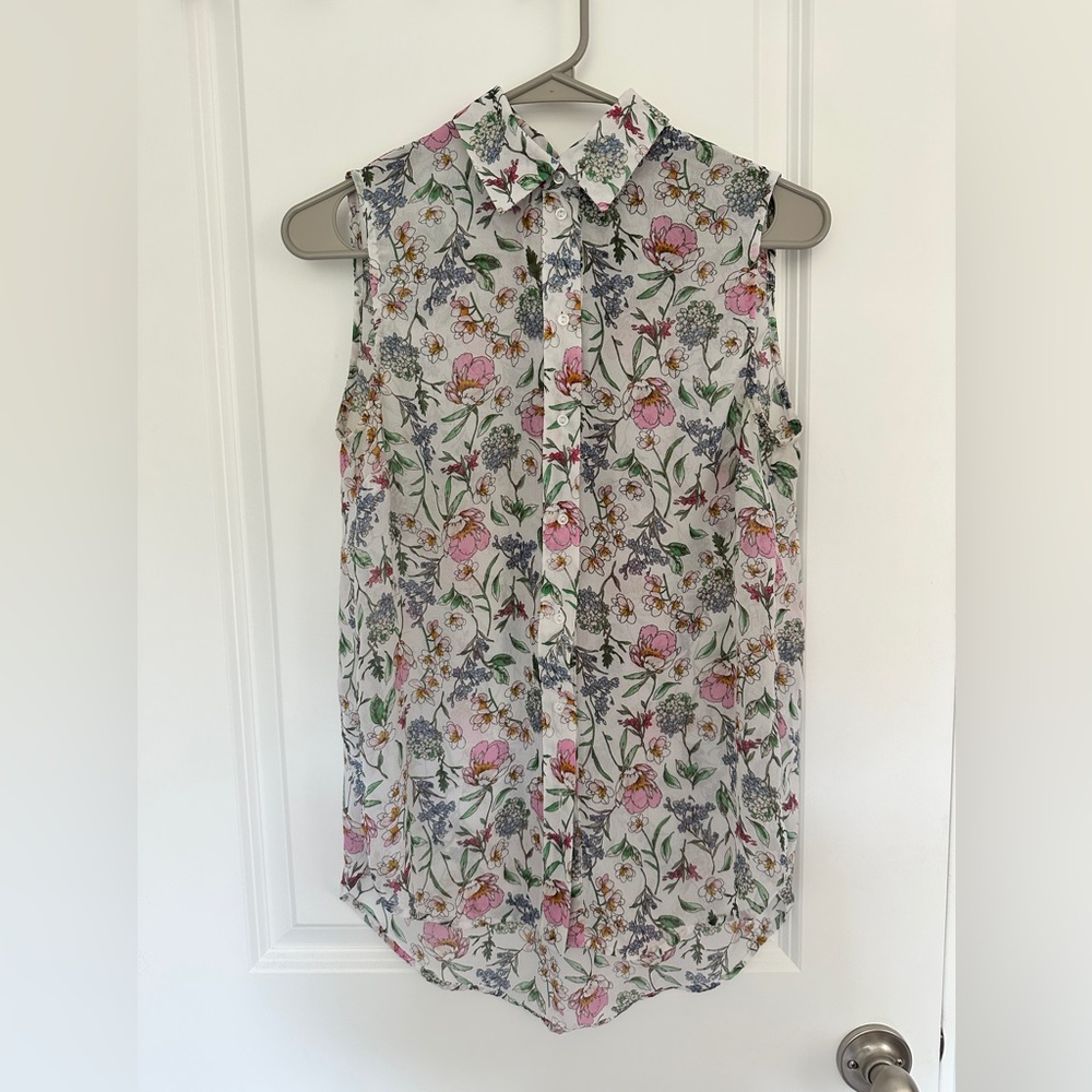 H&M Floral Sleeveless Button Down Collared Blouse Size 4